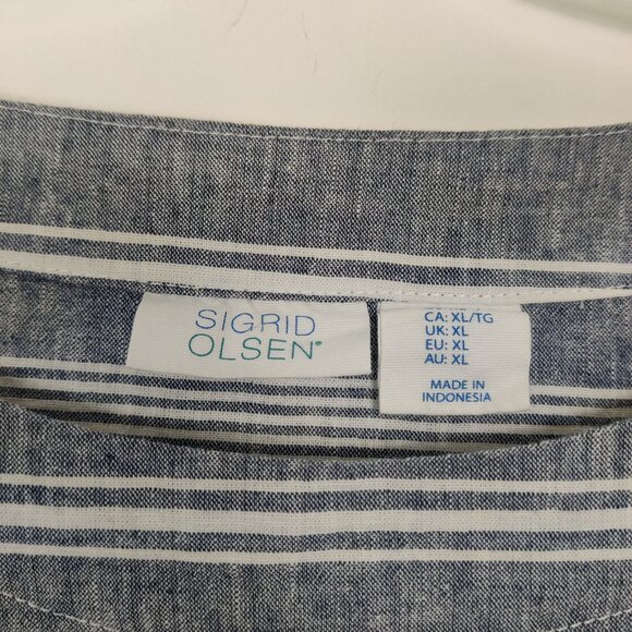 Sigrid Olsen Women's Blouse Size XL Striped Blue Gray White Linen Cotton Comfy - Picture 3 of 7